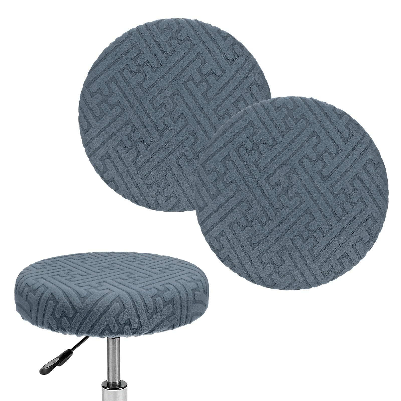 M METERXITY 2-Pack Bar Stool Covers Round, for 14-16 Inch Polyester Strip Pattern Seat Covers with Elastic Bands for Bar Stool/Round Cushion [Dark Gray]