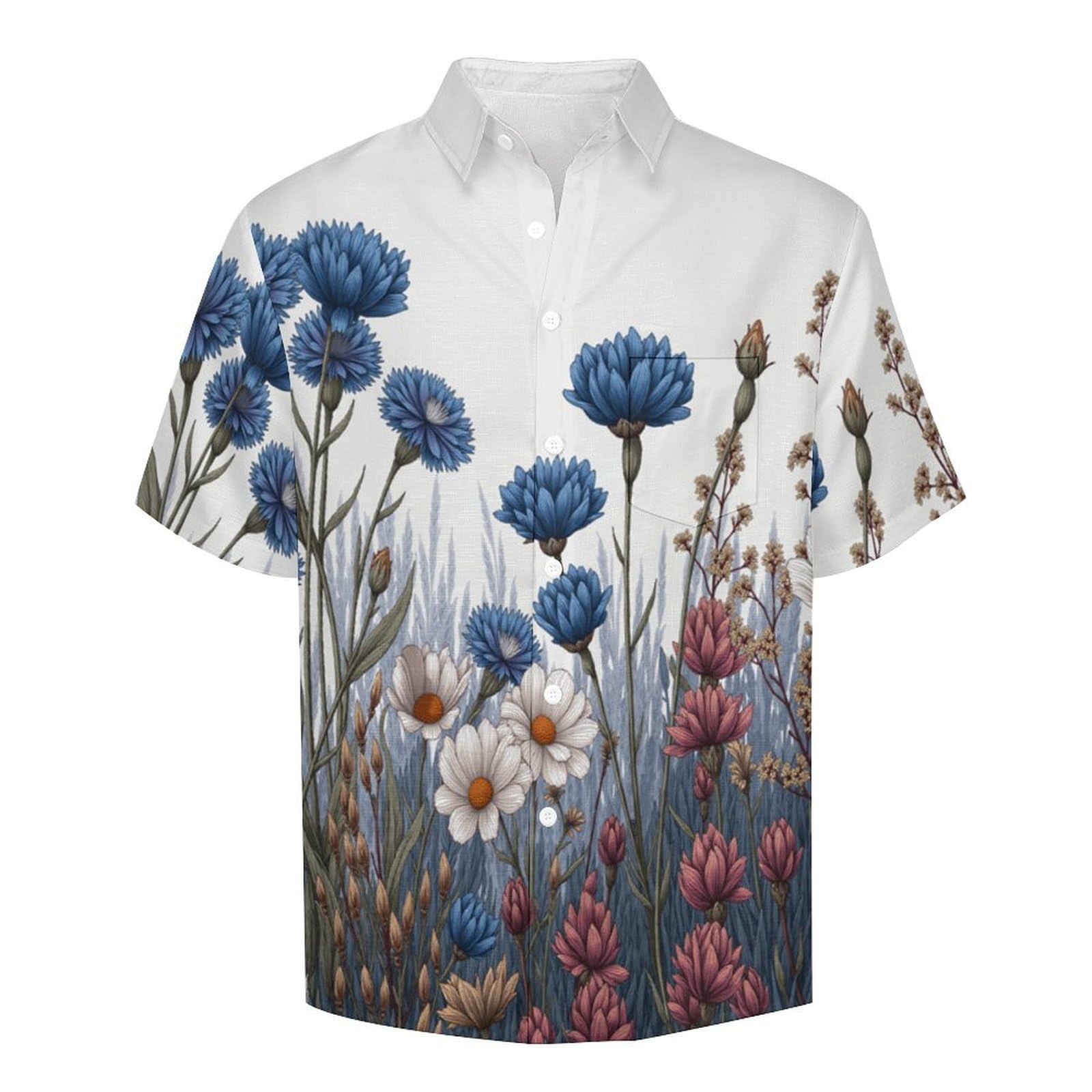 Camicia Casual da Uomo, Piante Fiori Selvatici Stampa Maglietta Estiva a Maniche Corte Stile Fiori Arte Casual Button Down Hawaiani Camicie Risvolto Spiaggia Top