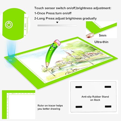 Miniatura 2 de Caja de luz LED portátil ultrafina A4 Trazador Cable de alimentación USB Brillo regulable LED Artcraft Rastreo Luz Pad para artista (verde)