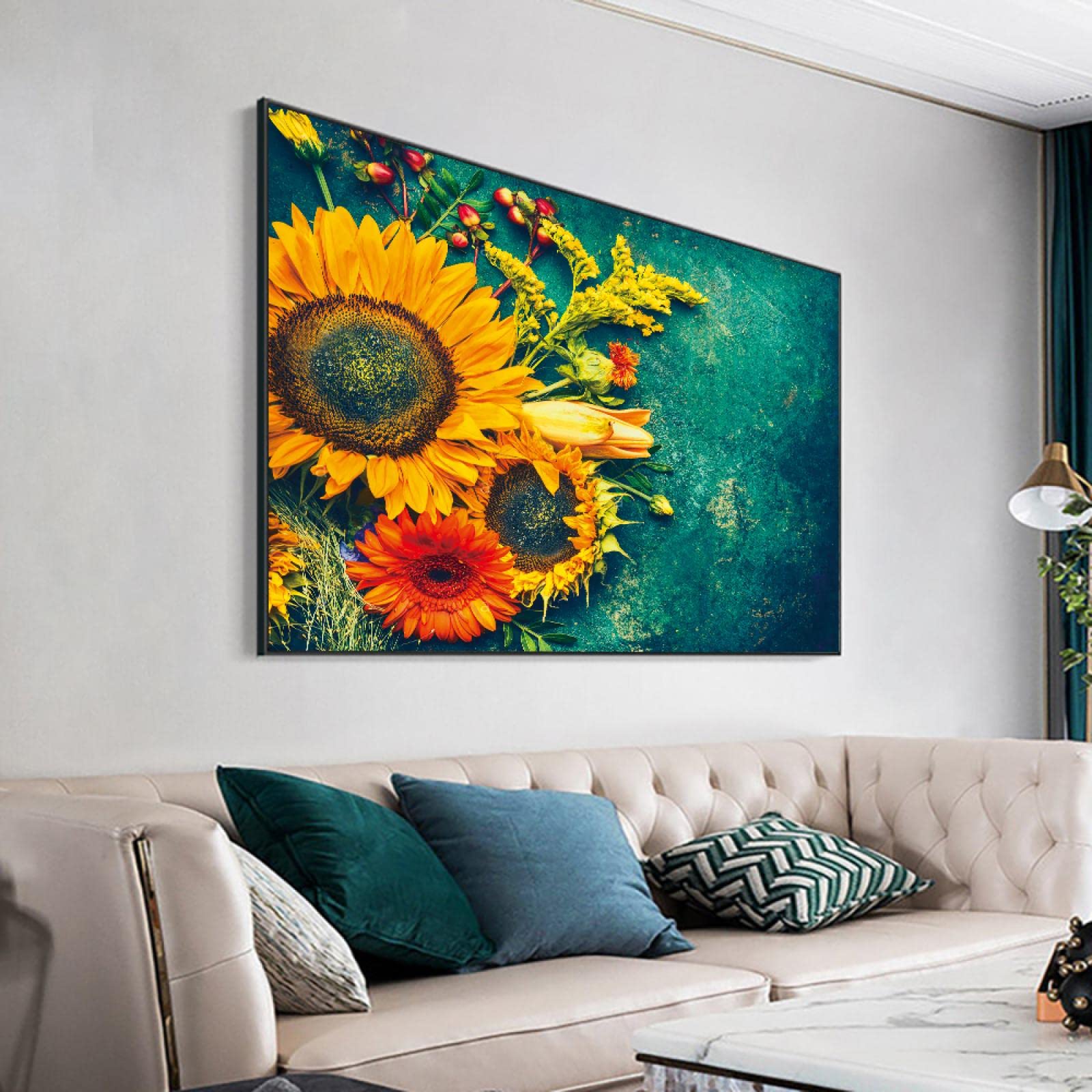 Amazon.co.jp: 抽象的なひまわりキャンバス絵画現代北欧の花