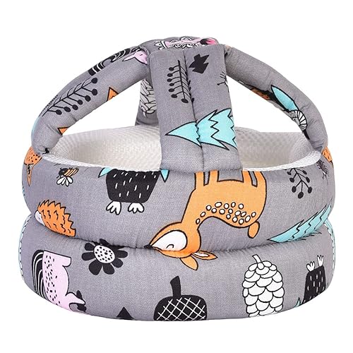 Casco ajustable para bebé, ligero y suave, ideal para que el bebé aprenda a caminar y gatear. Bosque, gris