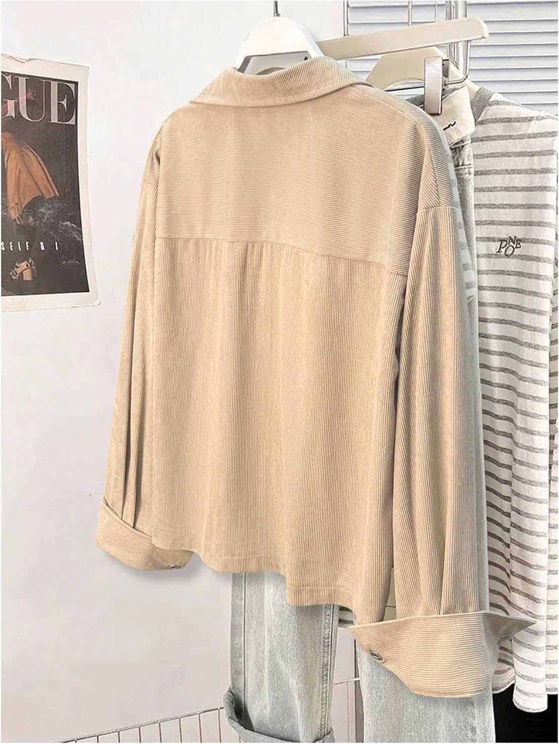 OYOANGLE Women's Long Sleeve Button Down Corduroy Shirt Drop Shoulder Trendy Fall Coat - Image 4