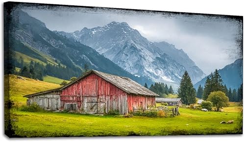 Miniatura 49 de 24"x 48" Fall Canvas Wall Art Highland Cow Rustic Vintage Forest Landscape Farmhouse Autumn Framed Pictures Painting Print Large Wall Art for Living