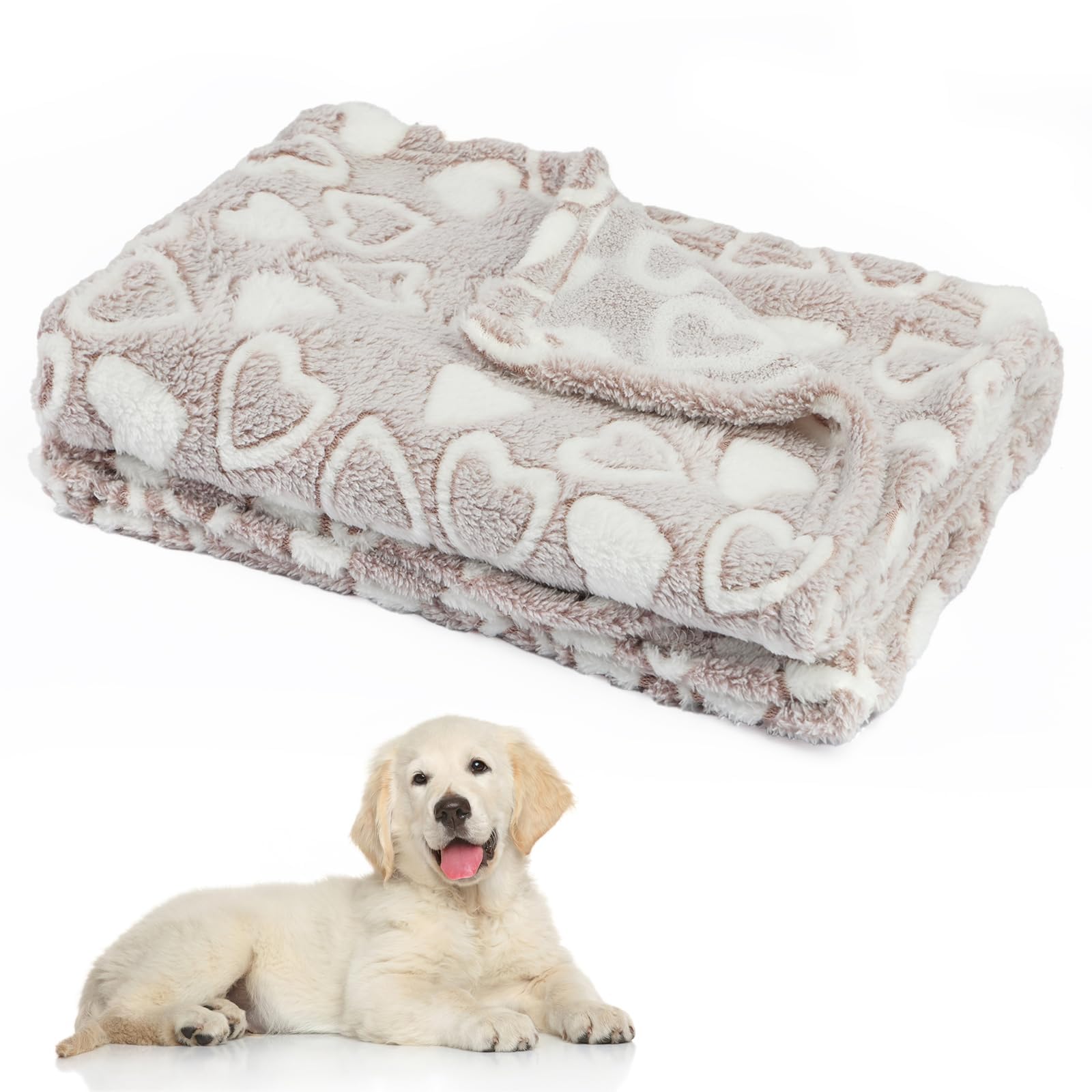 Neerow Dog Blanket Washable, 100 × 80 cm Cat Blanket, Fluffy Pet Puppy Blankets for Medium Dogs Bed Sofa Travel, Khaki