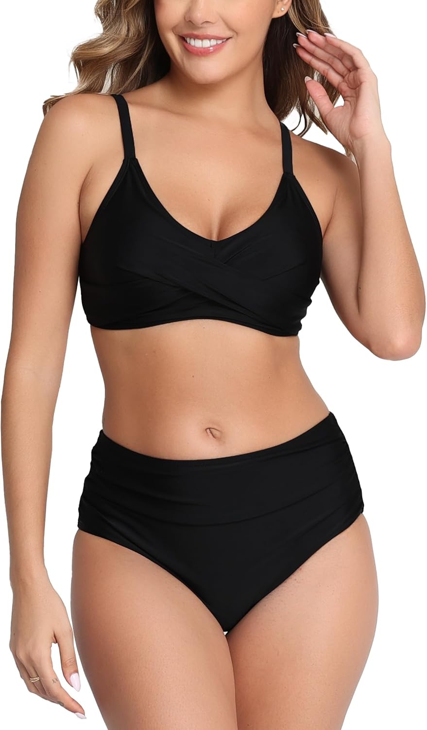 Halcurt Women's Bikini Sets Twist Front Swim Top with Ruched Tummy Control Bottom Two Piece Swimsuit