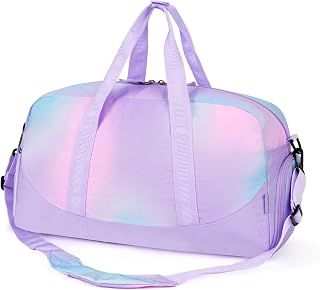 Choco Mocha Kids Duffle Bag, Girls Purple Overnight Travel Bags for Kid with Shoes Compartment, Large Weekender Bag for Sleepover, Gradient