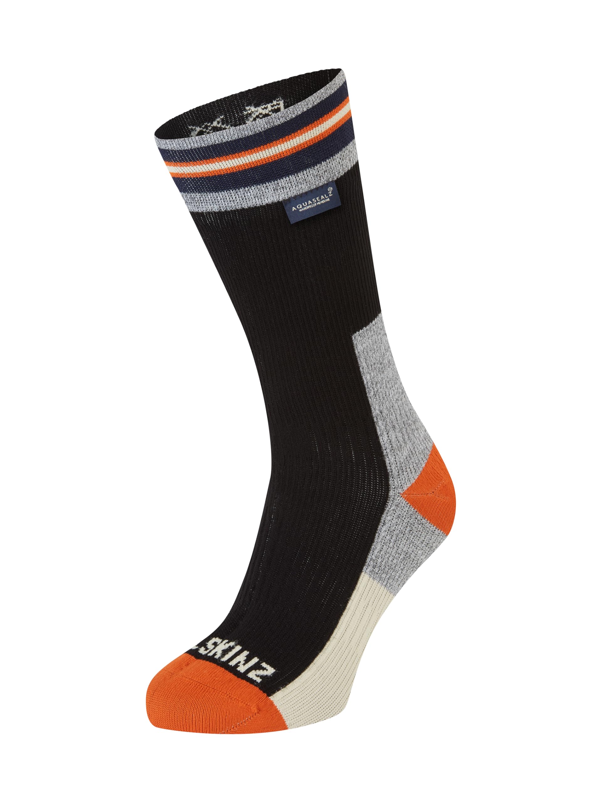 SEALSKINZ Waterproof All Weather Mid Length Striped Sock Surlingham Chaussettes imperméables Toutes Saisons à Rayures, Noir, Medium Mixte