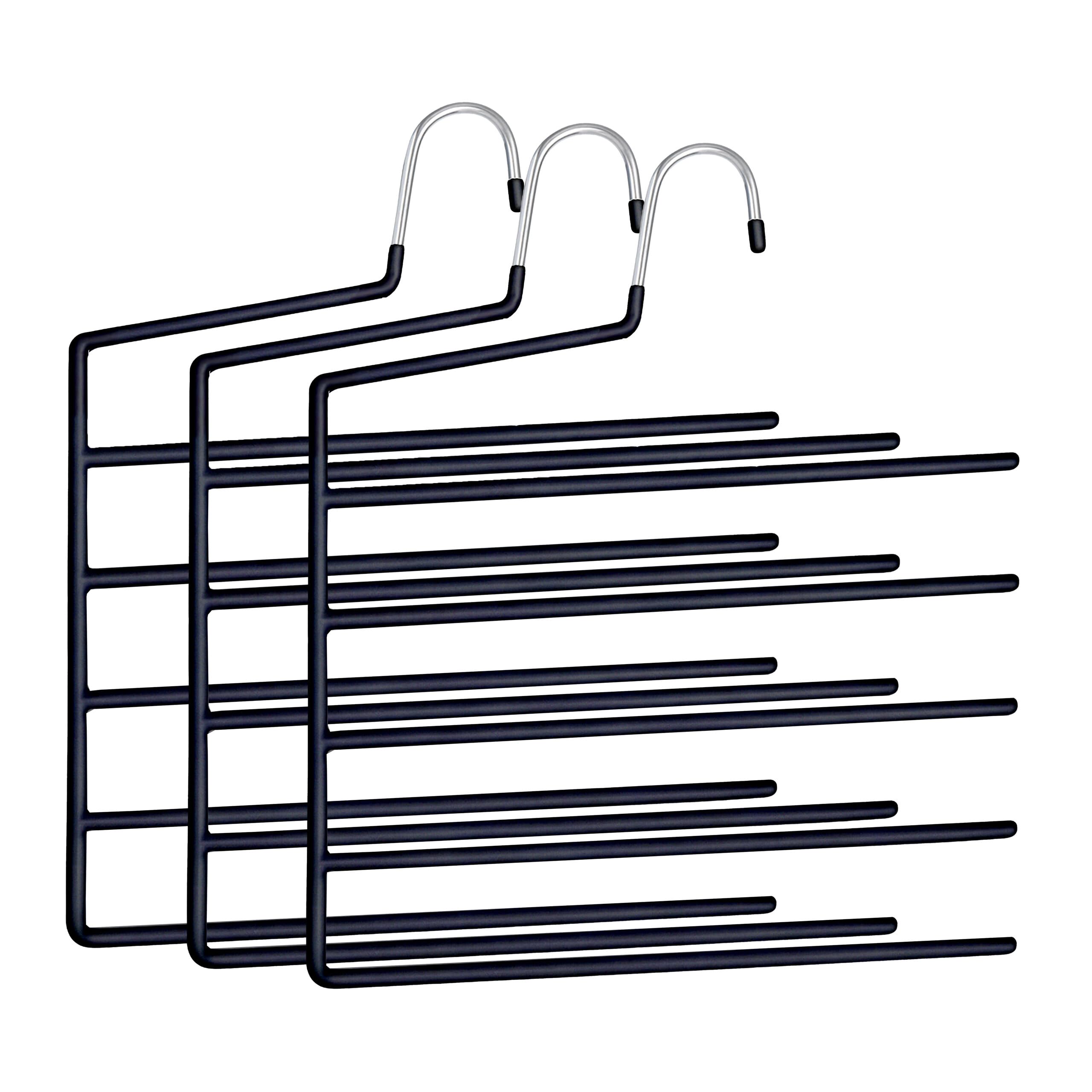 Relaxdays Multi Trouser Hangers, Set of 3, 5 Bars, Non-Slip, Space-Saving, HxW 35 x 32 cm, Trouser Holders, Black