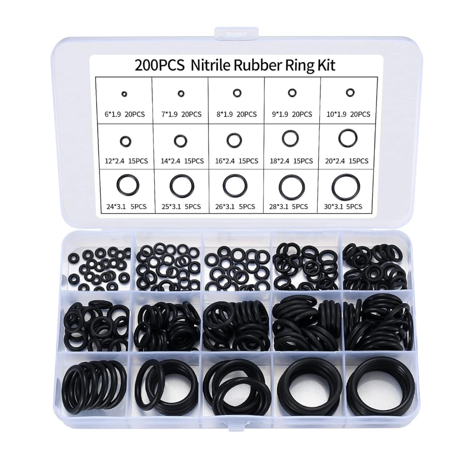 Photo 1 of 200 Pcs O Ring Assortment Kit, ubber Washer Orings,Black 15 Sizes Pressure Washer O Ring Kit for Faucet, Hose, Automotive, Air Gas Plumbing Sealing Repair O RingsBIN 10-PL-48
