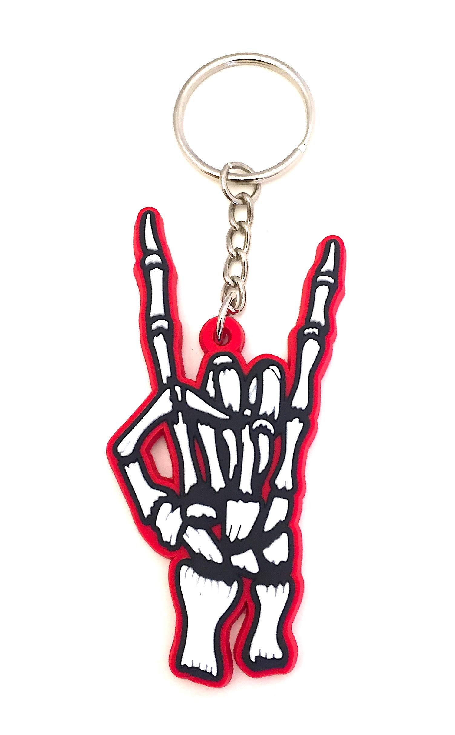 Heavy Metal Horns Skeleton Fingers Send It Harley RZR Keyring Key Chain (Blood Red/White)