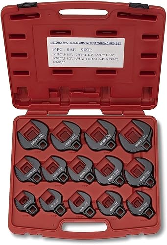 Neiko 03325A Juego de llaves Jumbo Crowfoot de 12 pulgada, SAE, 1-116 pulgada a 2 pulgadas, juego de 14 piezas, acero al cromo-molibdeno