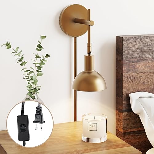 Nathan James Tamlin - Lámpara de pared de latón vintage, lámpara de 1 luz, lámpara de enchufe con interruptor de encendidoapagado para sala de