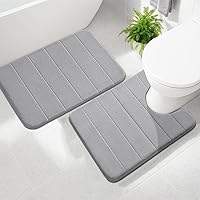 BOANKODU Memory Foam Bathroom Rugs Set 2 Piece - Super Soft Absorbent Quick Dry Non-Slip Mats 17x24 & 24x20 Light Grey
