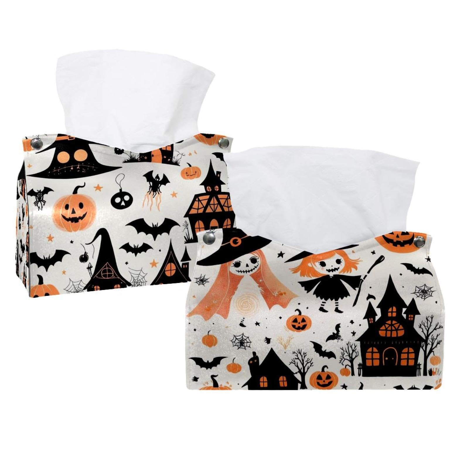 Support de boîte à mouchoirs en cuir : finitions premium de table, illustrations Halloween