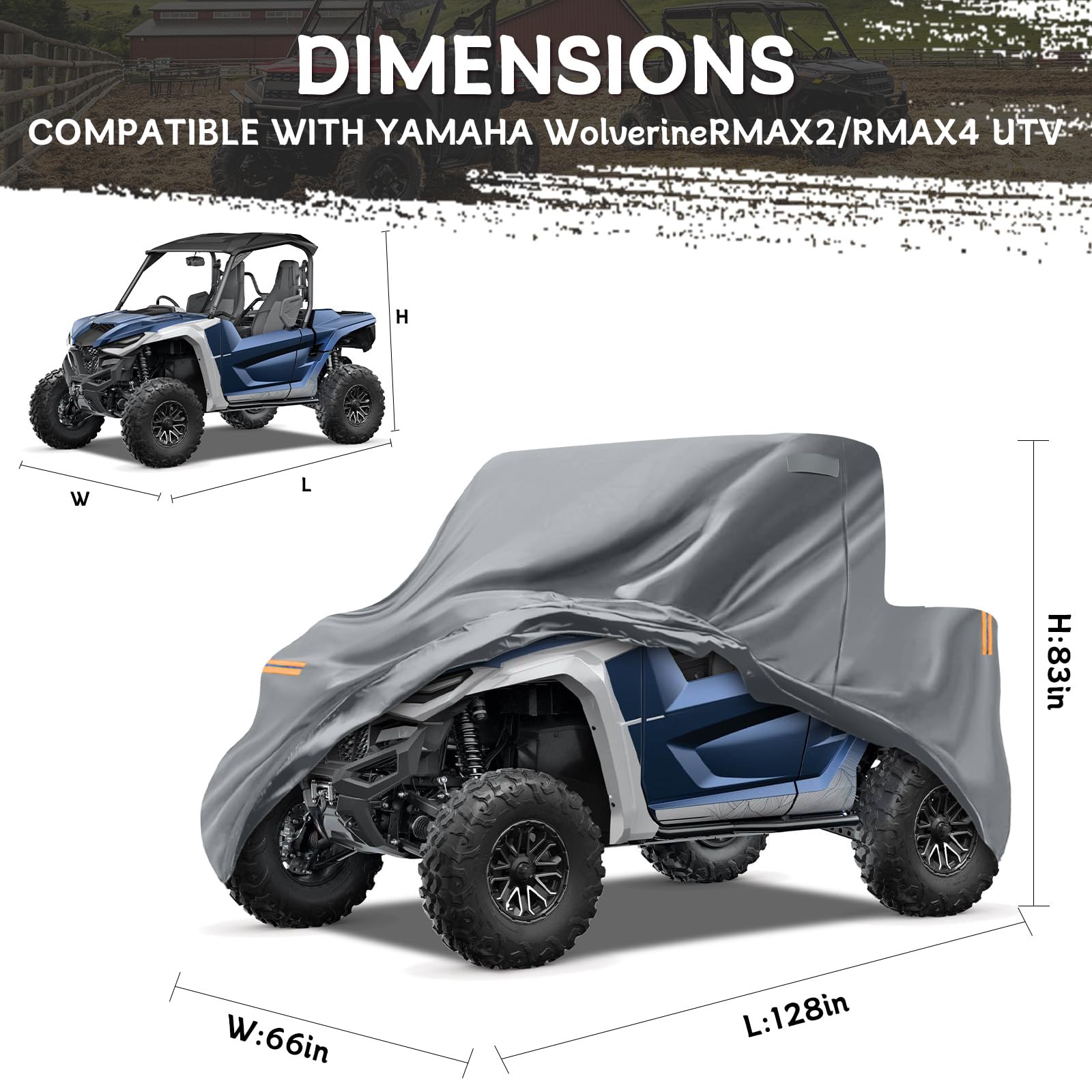 UTV Housse Moto Exterieur pour 2021-2026 Yamaha Wolverine RMAX2 1000 RMAX4 1000 Compact 2018-2026 Wolverine X2/X4(850 & 1000cc Models), Bache de Protection Impermeable Résistant aux intempéries