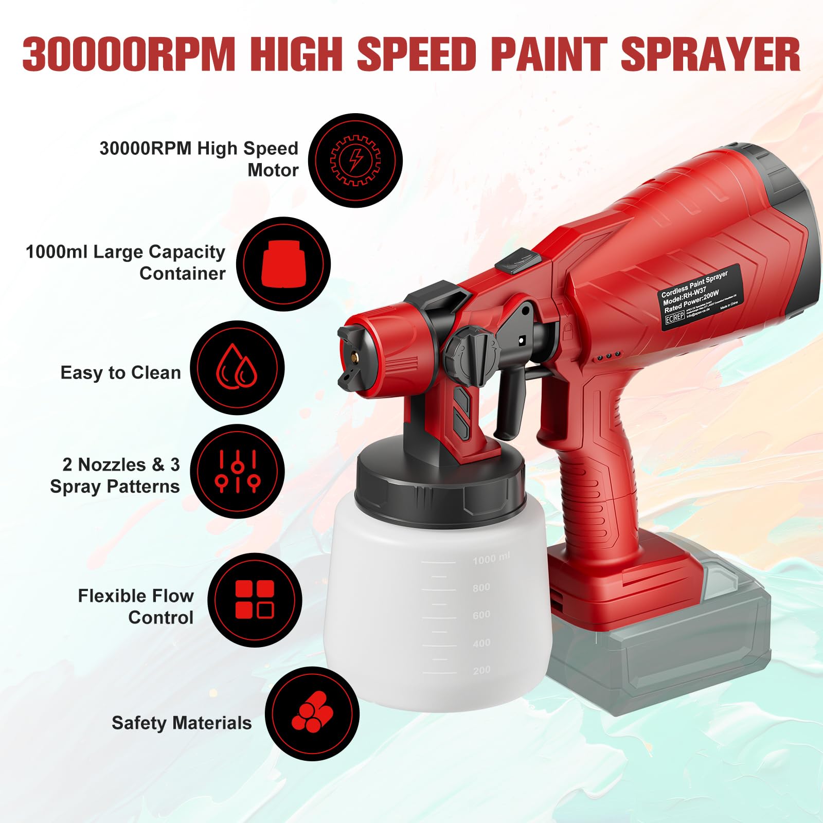 Sistema di spruzzatura a batteria per Milwaukee 18 V M18, pistola a spruzzo senza fili con 2 ugelli e serbatoio da 1 l, senza batteria, per legno/mobili/ringhiere