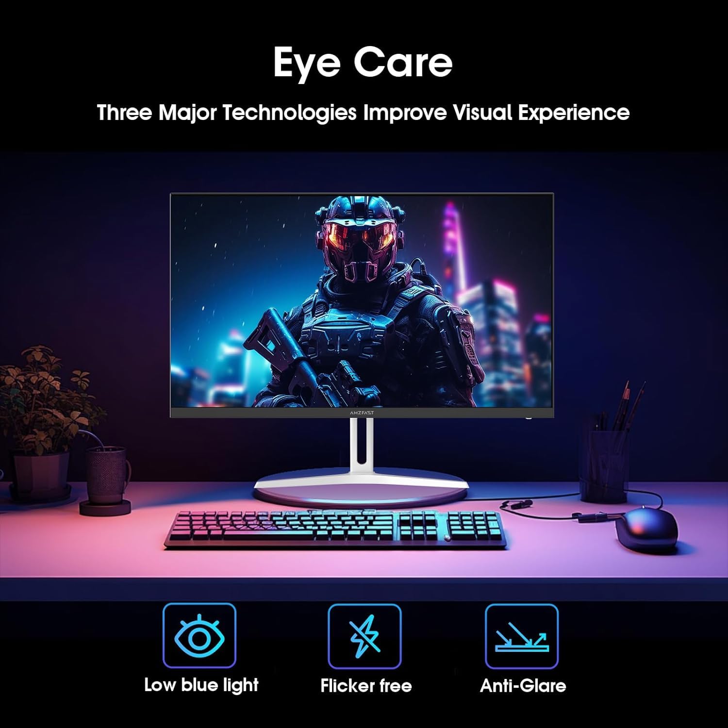 Amzfast 24-inch Gaming Monitor, 1920x1080 Full HD, 200Hz, Fast IPS, 1ms MPRT, Adaptive Sync, HDR, 110% sRGB, Ai Crosshair, Ultra-Thin, HDMI 2.0 & DP 1.4, VESA 75x75mm, AMZG24X1W — view 7