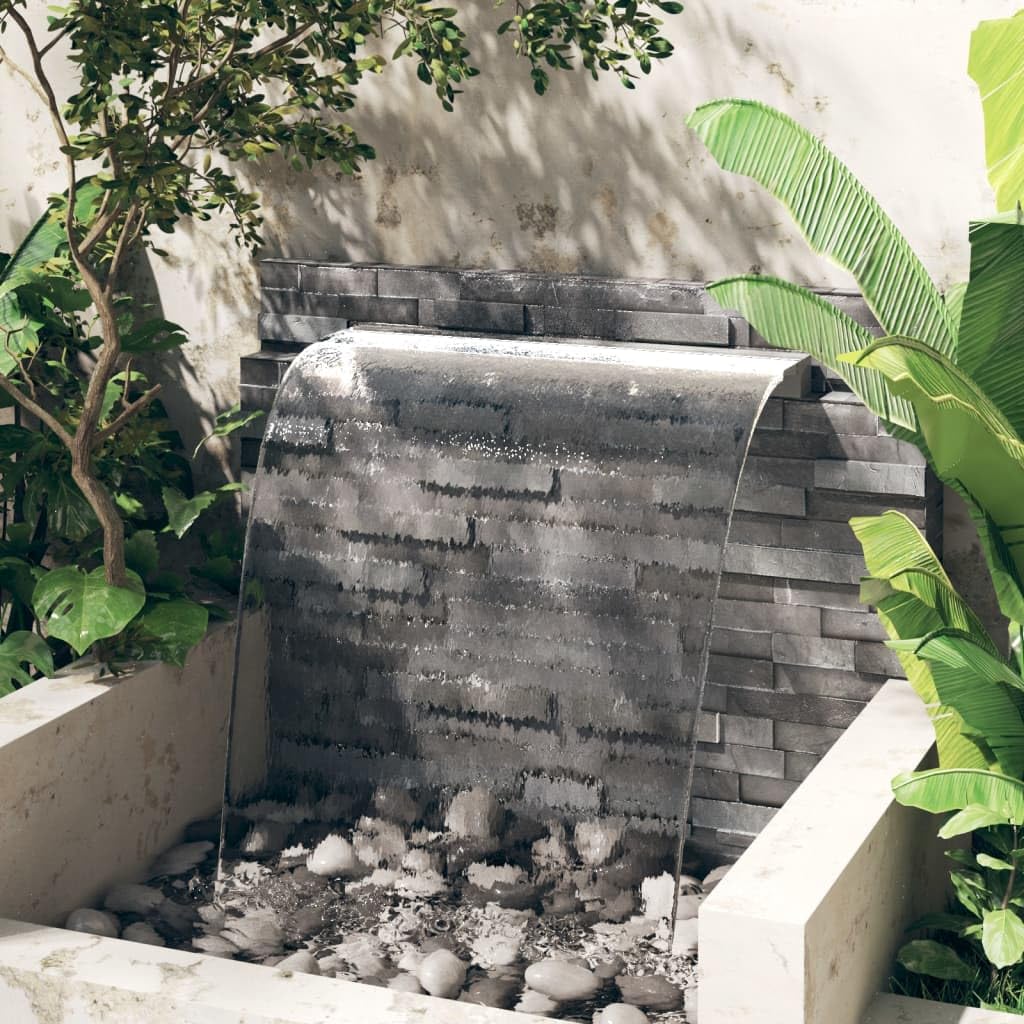 Edelstahl Pool-Wasserfall 110 cm mit LED-Beleuchtung – Gartenbrunnen Wasserfall für Teich und Pool, Weißes Licht, 63 LEDs
