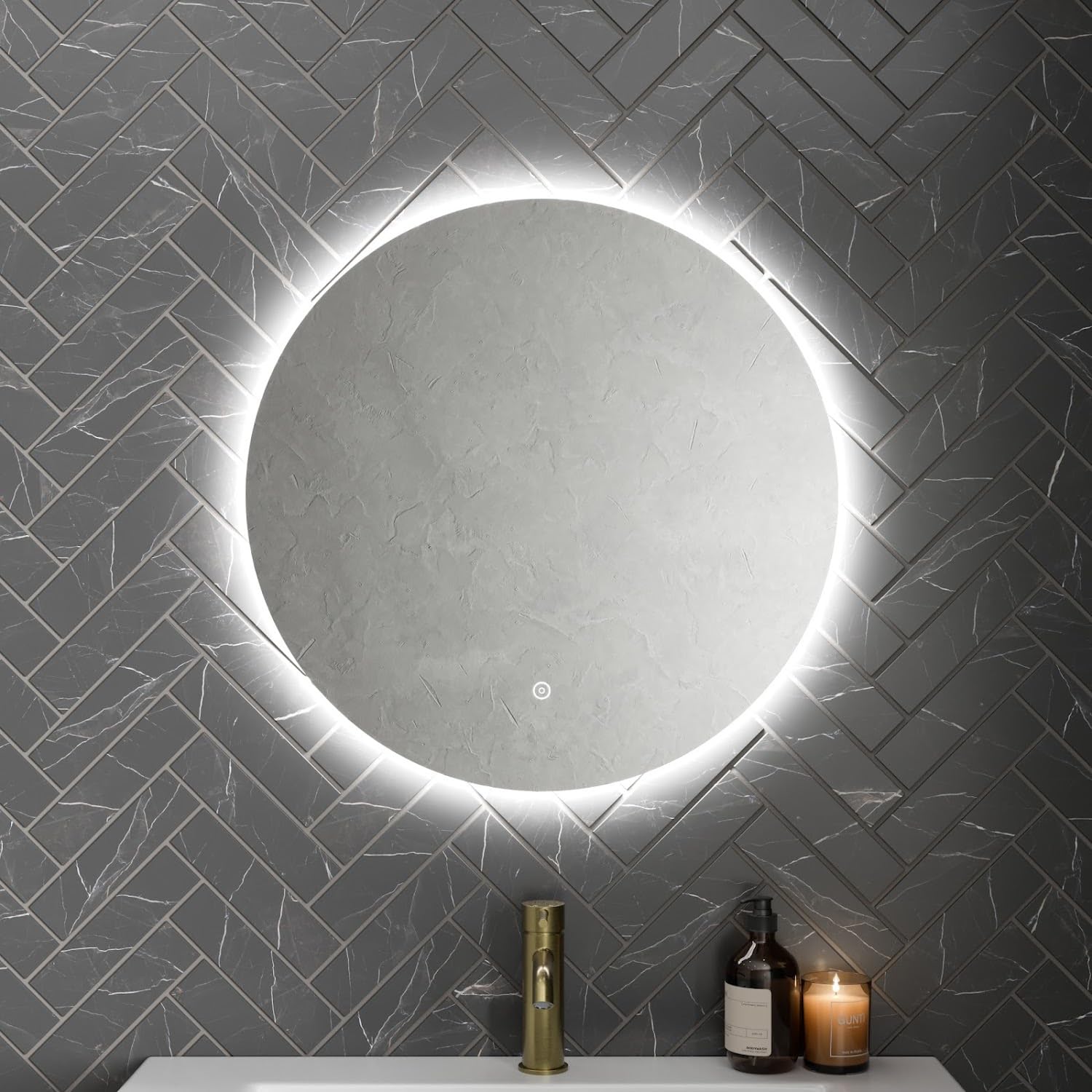 BAYSTONE® 600 x 600mm Bathroom Mirror with LED Lights Wall Mounted Demister Backlit Illuminated Mirrors For Bathrooms, Mains Powered, Touch Sensor