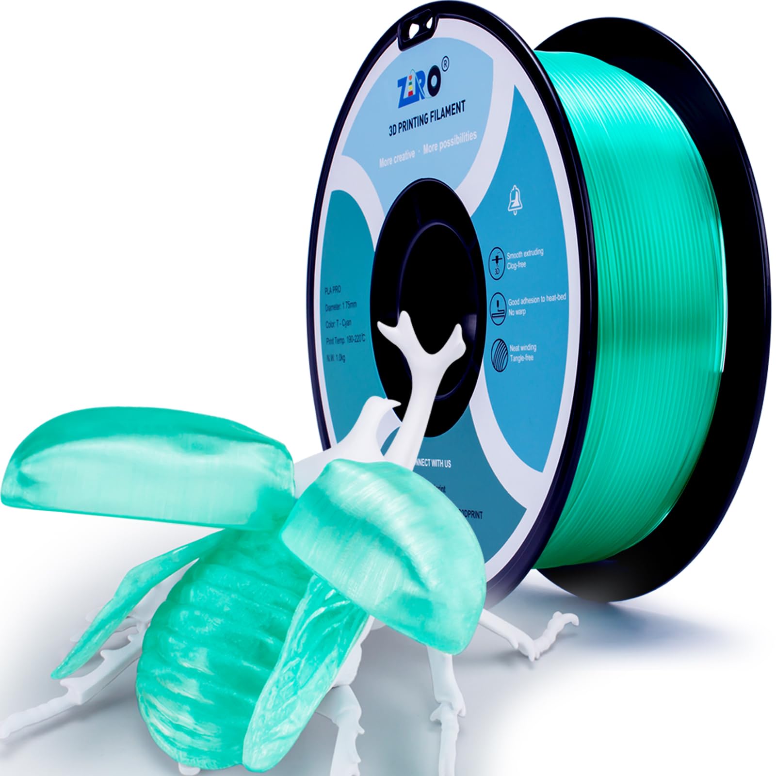 ZIRO PLA Filament 1.75mm, Translucent 3D Printer Filament, Clear PLA Compatible with Most FDM Printers, Colorful 3D Printing Material,1KG/2.2lbs Spool