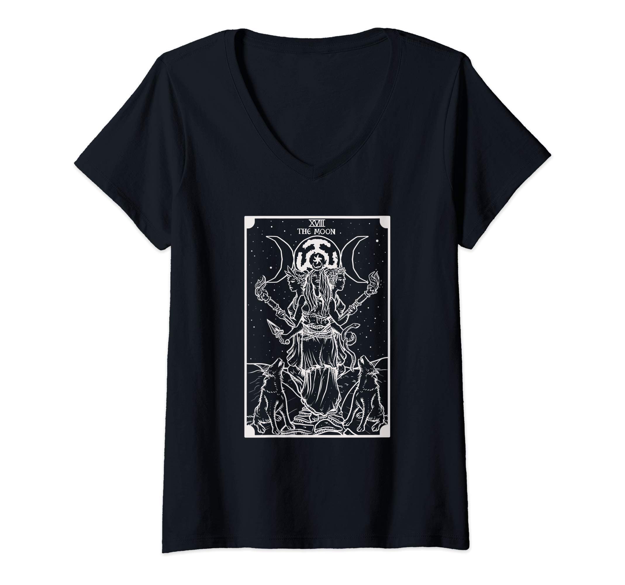 Sponsored Ad - Womens Hecate Triple Moon Goddess Witch Hekate Wheel Tarot Card V-Neck T-Shirt