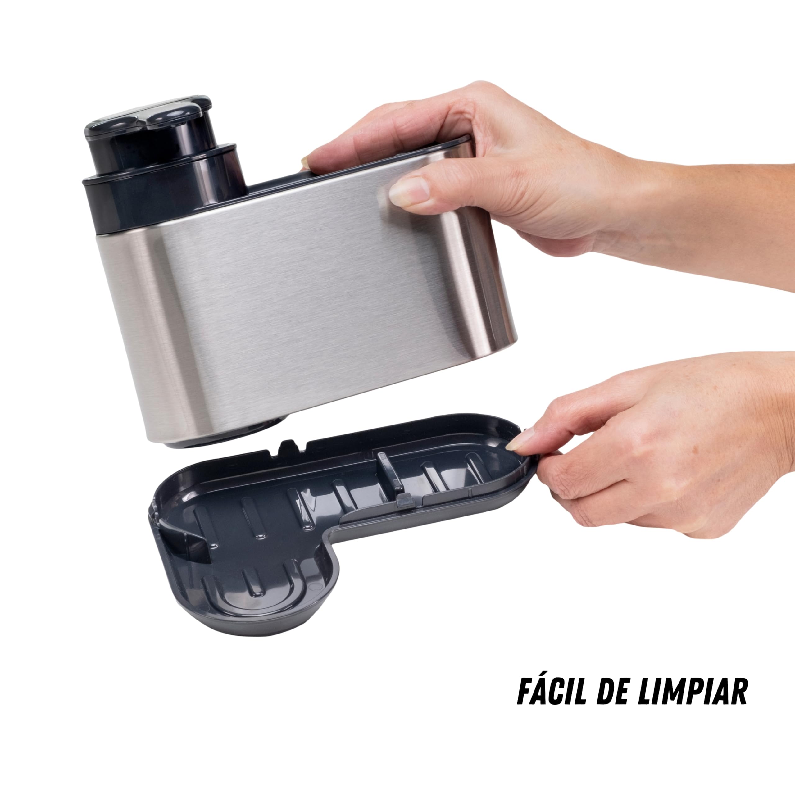 Erreke Dispensador de Jabón de Cocina, Acero Inoxidable Antihuellas | Dosificador Jabón Cocina con Soporte para Esponja. Larga Duración. Para Líquido Lavavajillas. Recargable