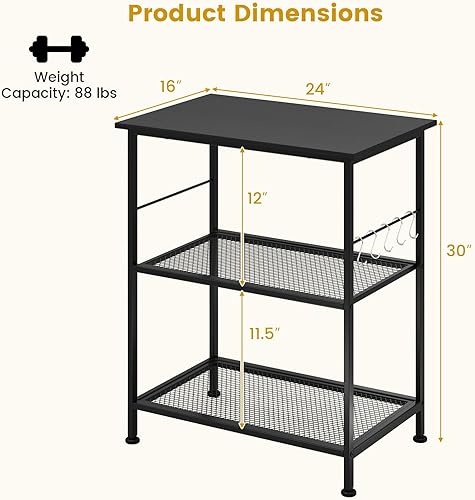 Miniatura 5 de Giantex Carrito de microondas de madera de 3 niveles con estante de almacenamiento y ruedas rodantes, marco de metal de estilo industrial para