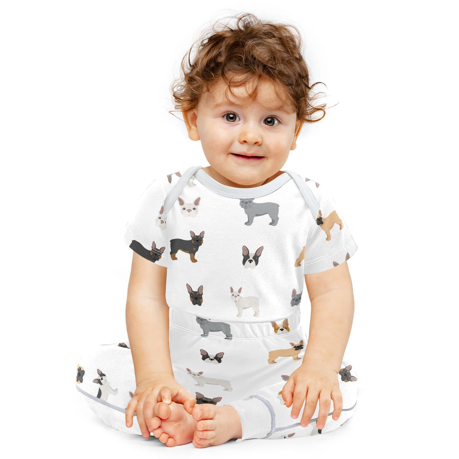 vvfelixl Baby Pants Sets Different French Bulldog Short Sleeve Baby Clothes For Boys Girls 6-9 Months Puppy