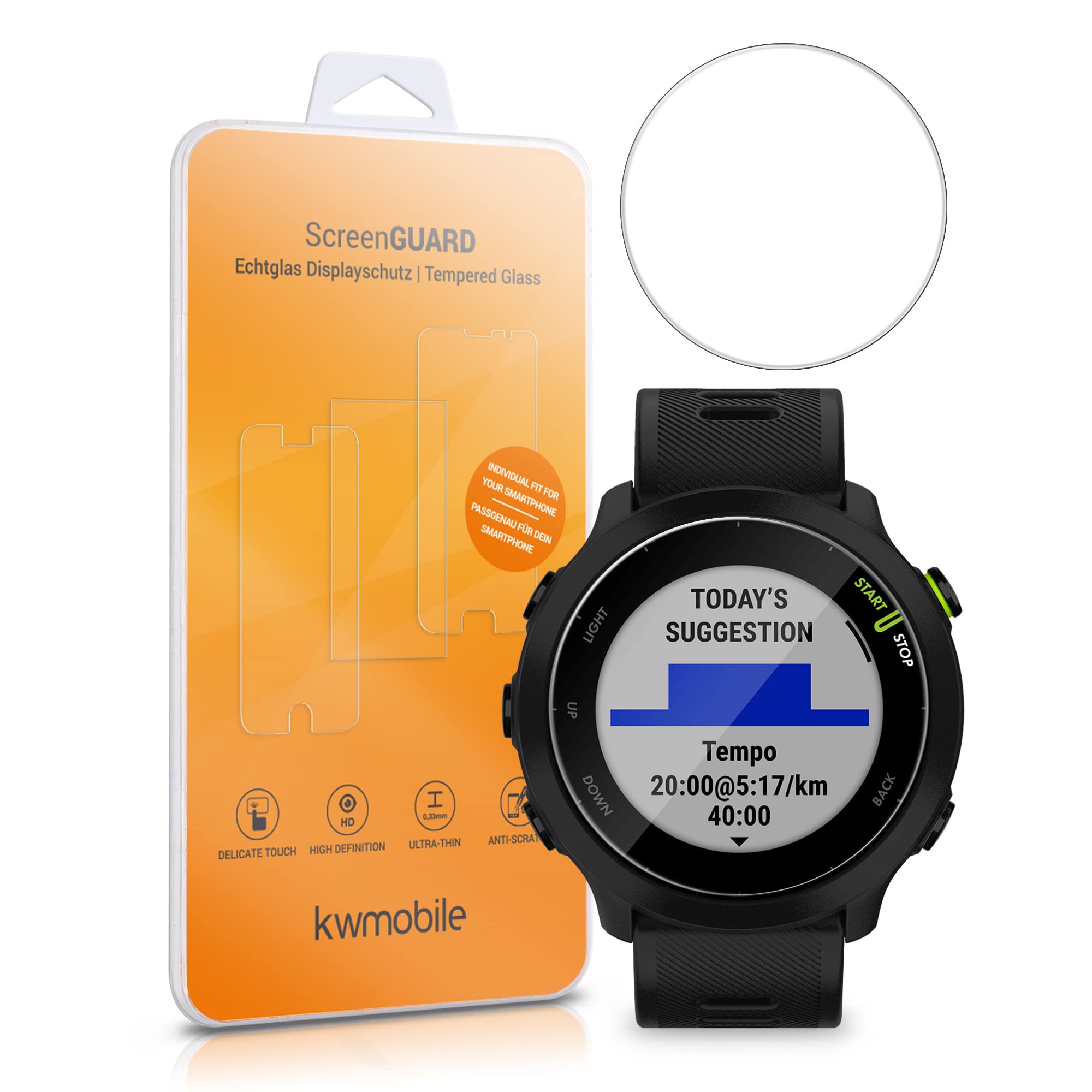 kwmobile Glass Screen Protector Compatible with Garmin Forerunner 55 Screen Protector (Set of 2) - Transparent - Image 4