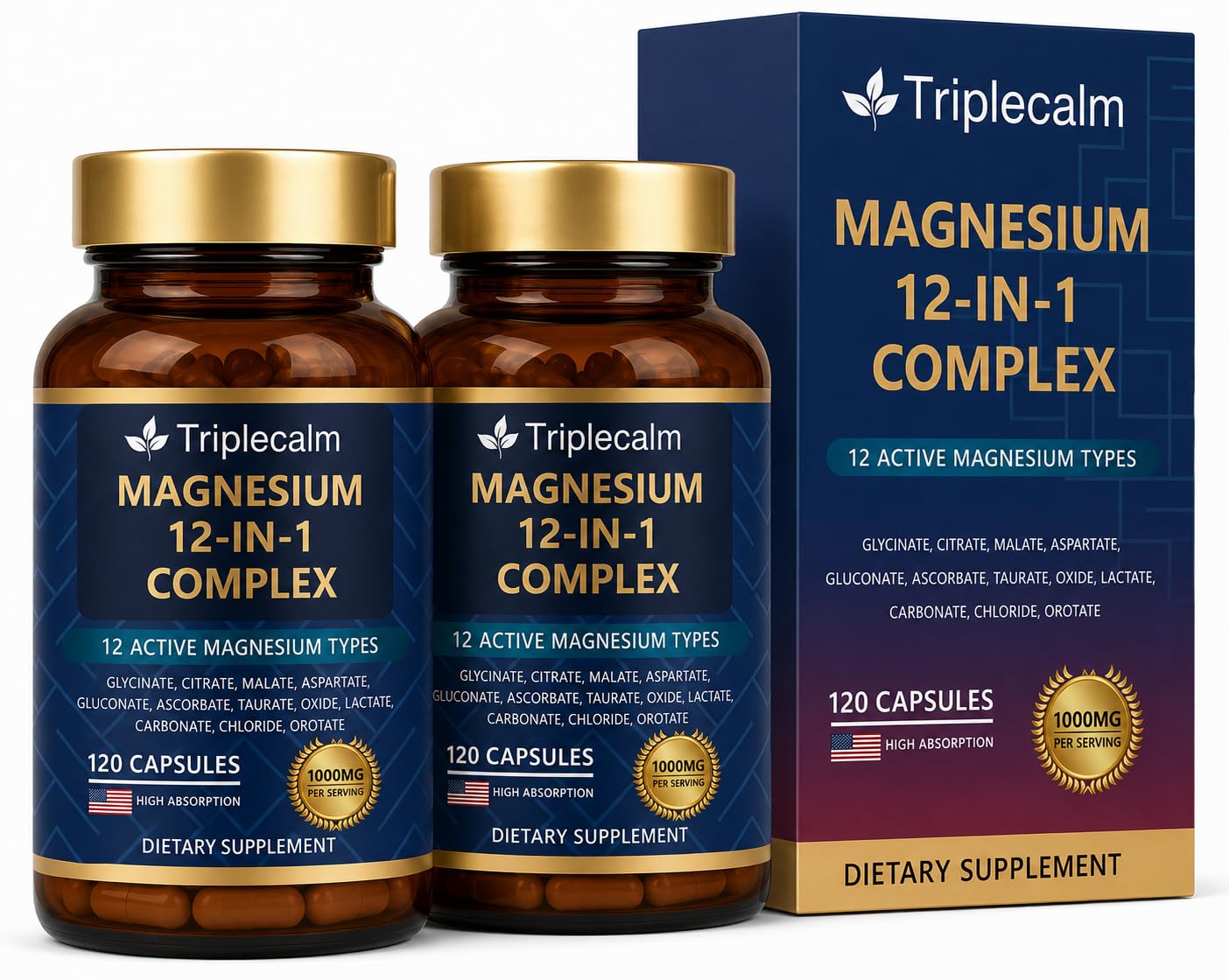 Magnesium Complex 12 in 1 for Women & Men, 1000mg High Absorption Magnesium Supplement with Glycinate, Citrate, Malate & Taurate, Supports Sleep, Muscle, Nerve & Relaxation, Vegan, 240 Capsules 1 Count (Pack of 240)