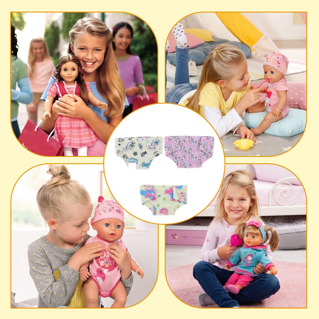 3x Puppenwindeln + 3 Paar Socken Für 18 Zoll Puppen - Wiederverwendbar Puppenzubehör