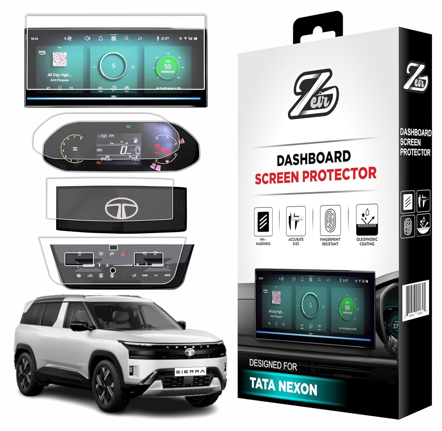 ZEIR [4 PACK Screen Protector Compatible with Tata Sierra 2026+ | Infotainment Stereo Display Guard [Not Tempered Glass] (4Pc [10" Info+Speedo])-image-41
