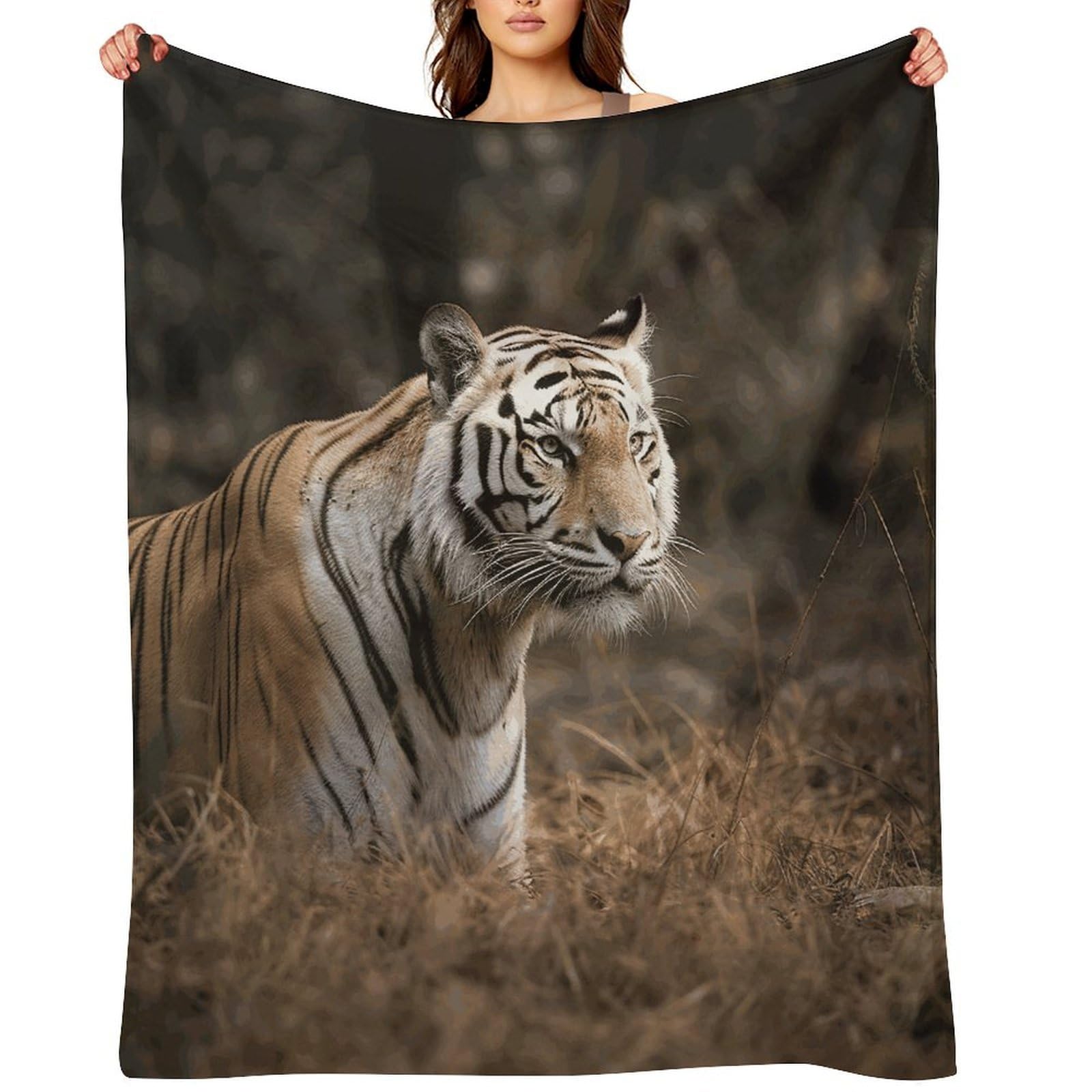 Flannel Wildlife Tiger Throw Blanket for Couch Super Soft Fuzzy Cozy Flannel Blankets No Shed No Pilling FAnti-Static Winter Bed Blanket Decorative and Giftable Blankets