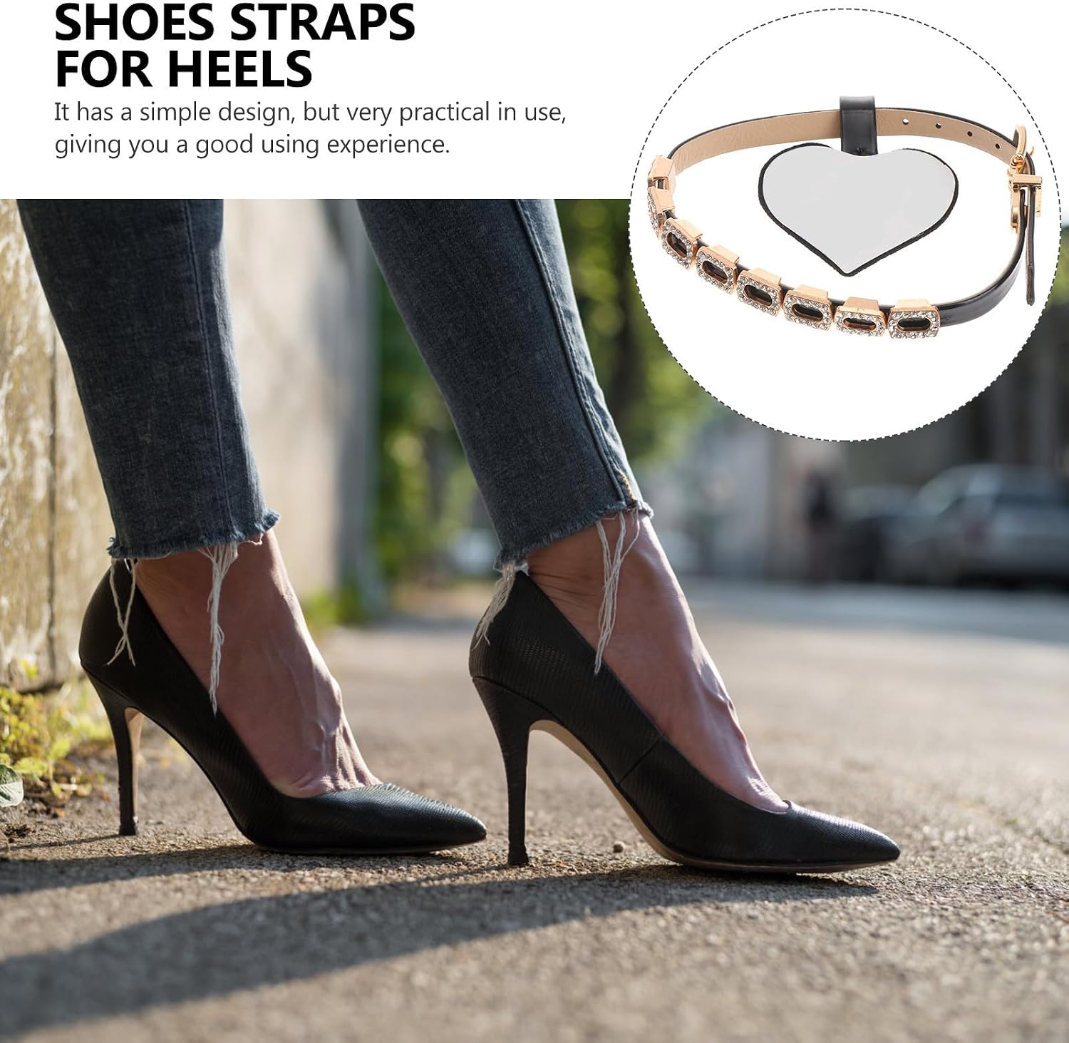 Rhinestone Shoe Straps for High Heels, Detachable Buckle Pair