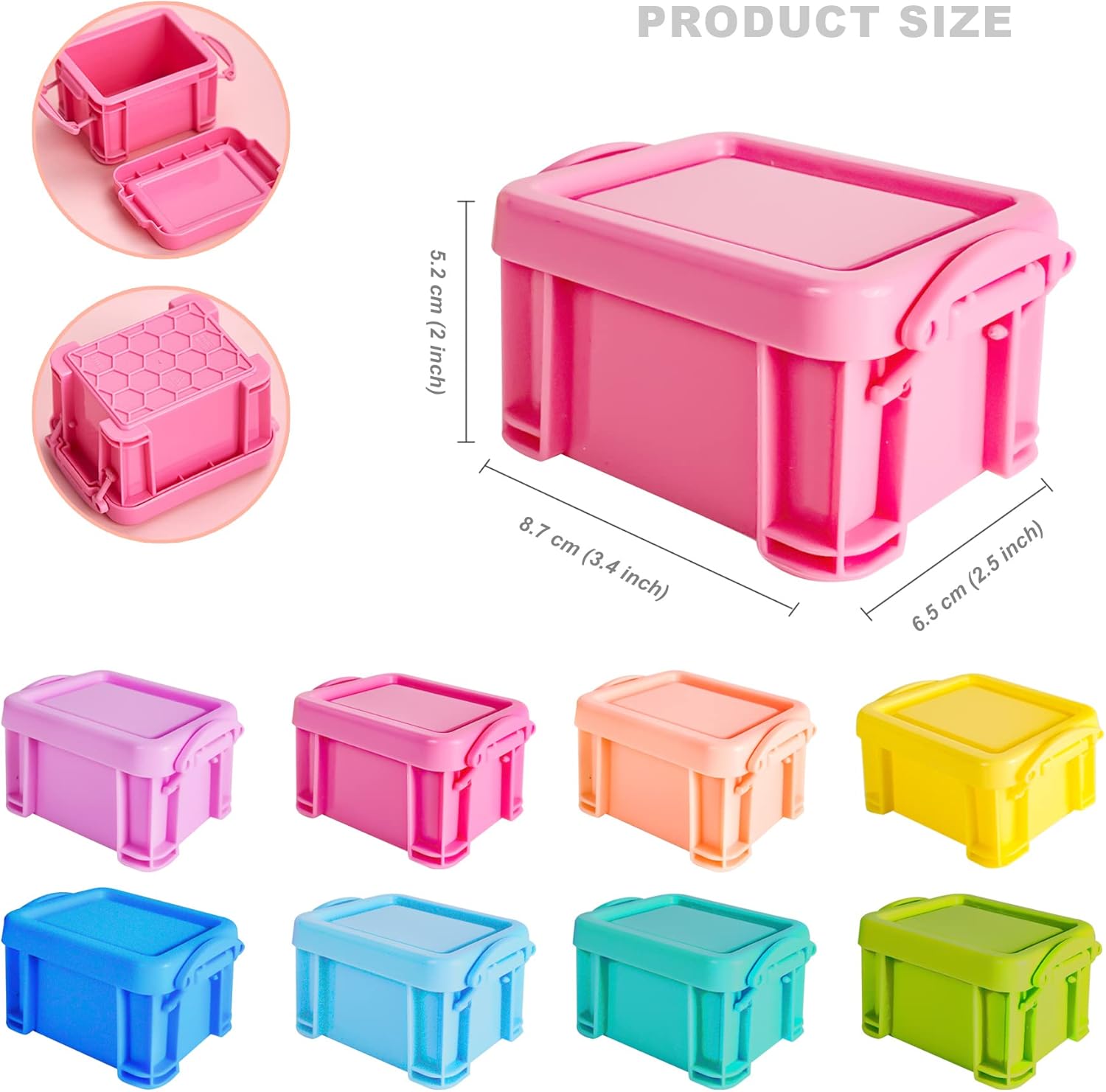 PTSGCAI Cute Small Stackable Mini Storage Box with Lid, 8 Kinds of Macaron Color Plastic Organizer Container for Jewelry Beads, Small Crafts Items, Accessories - 16 Pack