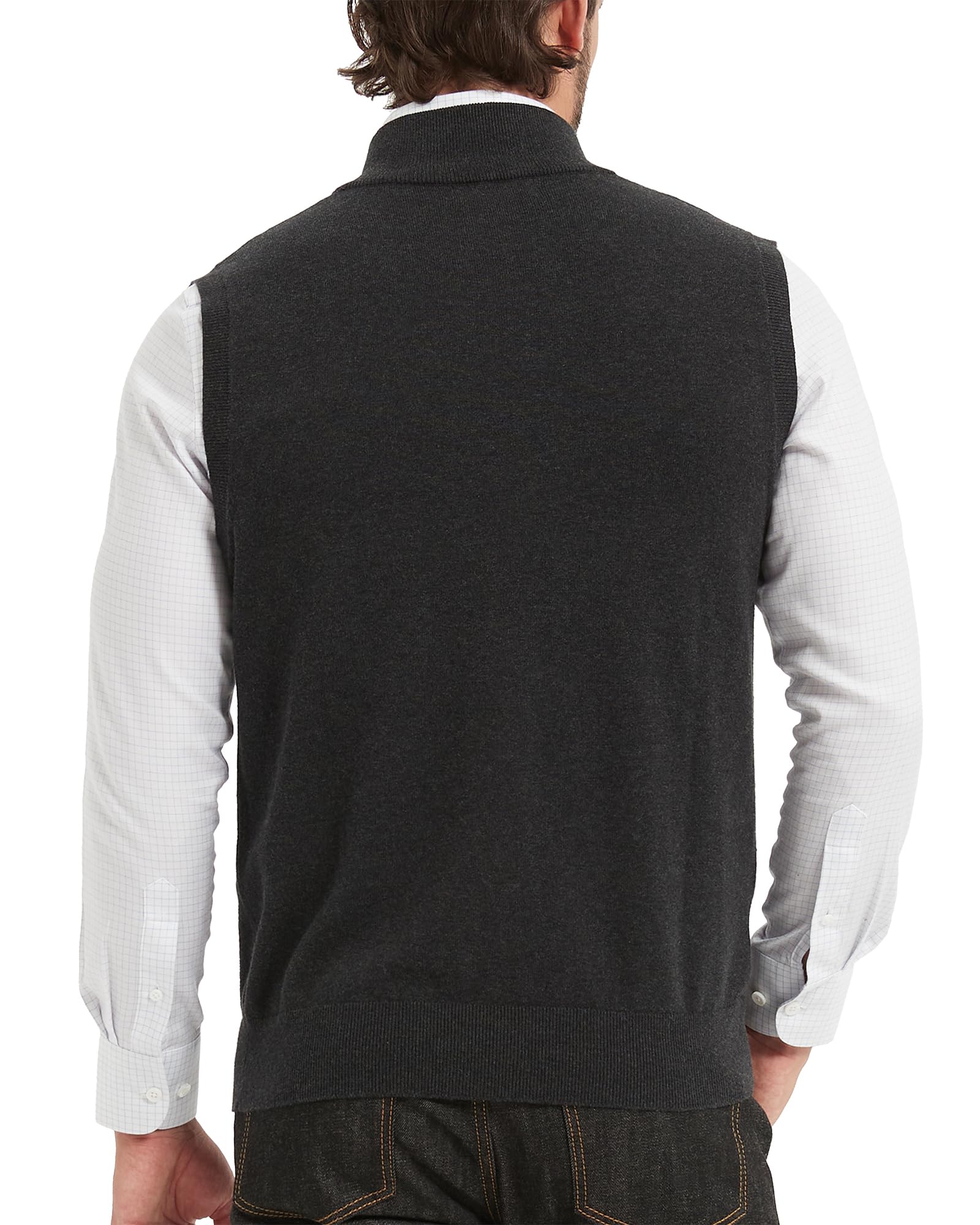 Kallspin Pullover para Hombres de Puro algodón Temporada con Cremallera Cuello Alto Tejido sólido Business sin Mangas Chaleco