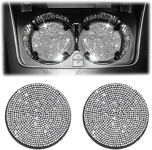 Miniatura 1 de Posavasos brillante para automóvil, 2 posavasos antideslizantes a prueba de golpes, alfombrilla universal de diamantes de imitación de moda de 2.75