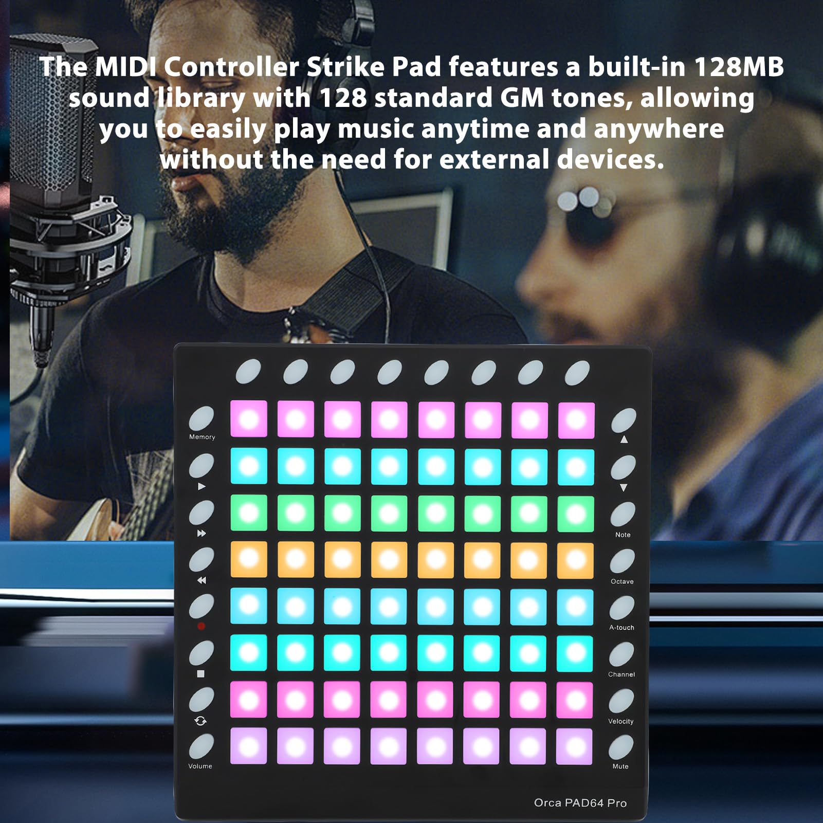 Controlador de Pad de Batería MIDI 64 Pads Retroiluminados RGB Pad de Golpe MIDI Sensible a la Velocidad con Módulo de Sonido de 24 Botones USB MIDI IN OUT para Producción