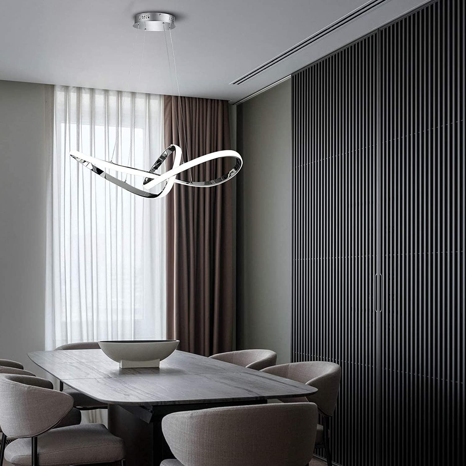 Światło sufitowe żyrandola, nowoczesna elegancka fala w stylu LAME LED Lampa LED, lampa ściemniacza z pilotem, białe światło 3000k, 36 W