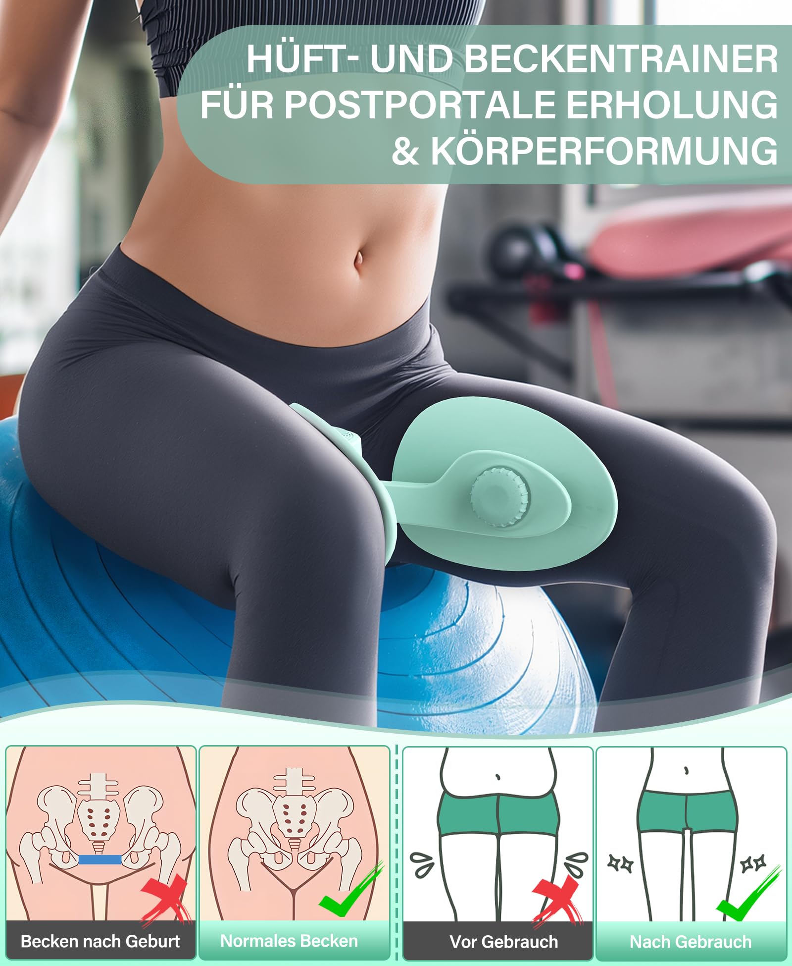 Oberschenkeltrainer 16kg Beckenboden Trainer, Beinpresse für Zuhause Kegel Beintrainer für Damen und Männer, Beckenbodentrainer für Frauen & Männer, Gesäßtrainer für Postpartale Erholung mit Band