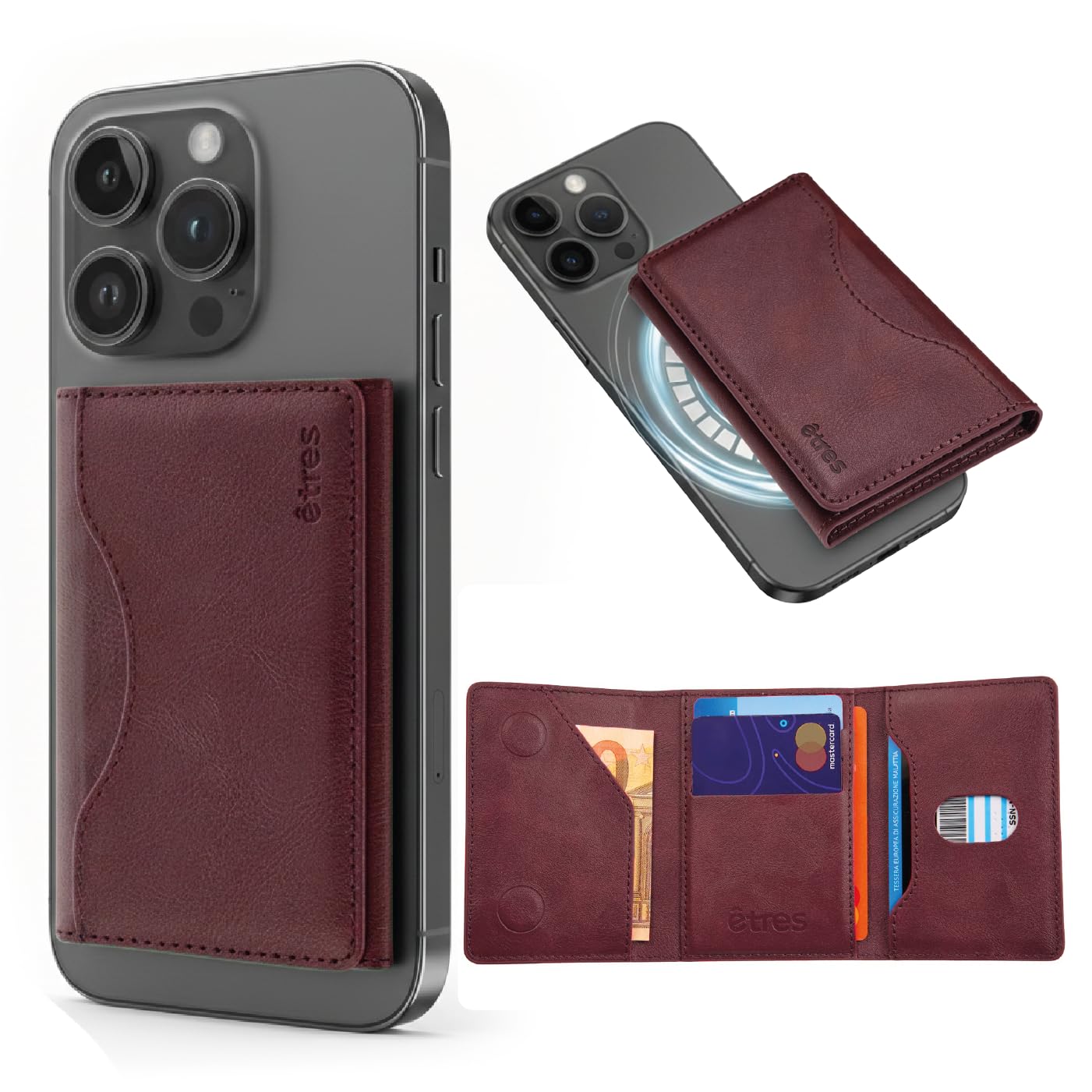 TECHMADE Etres Portafoglio Magsafe Compatibile per iPhone 17/16/15/14/13/12 - Portacarte Magnetico, RFID, in PU Leather - 6 Slot Carte + Tasca Contanti - Compatto, Unisex, Antiscivolo