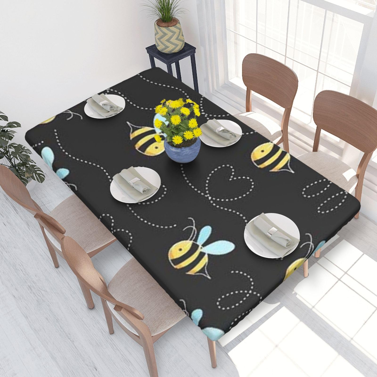 BNVSADC Cartoon Bees Printed 4FT Tablecloth 122x76 CM Polyester Kitchen Water Resistant Table Cloth Dining Table Decoration Table Covers