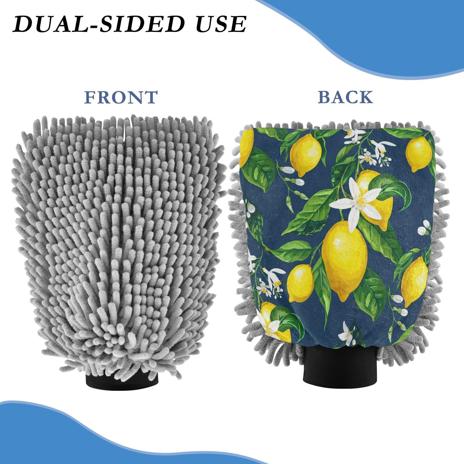 STAYTOP Fresh Lemon Car Wash Mitt Microfiber, 2Pcs Scratch Free Lint-Free, Premium Chenille Microfiber Mitt Car Wash Brush-L