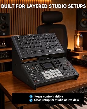 Adjustable Desktop Stand for Samplers, Synthesizers, Drum Machines and Effects Units, Compatible with Akai MPC Live 3, MPC Live 2, Ableton Push 3, Native Instruments Maschine and More (2-tier 10.6