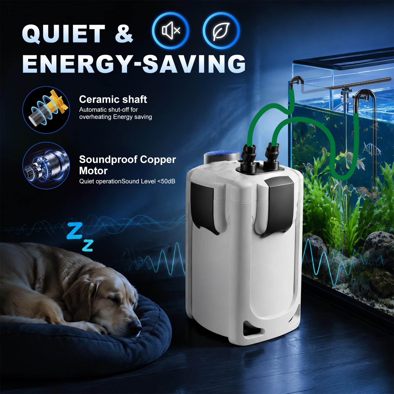 EXLECO Filtro Externo Acuario con Lámpara 9W UVC 1000L/H 24W Filtro Pecera Flujo Ajustable con Material Filtrante y Manguera Acuario Tubo, Bomba de Filtrar Aquário para Pecera