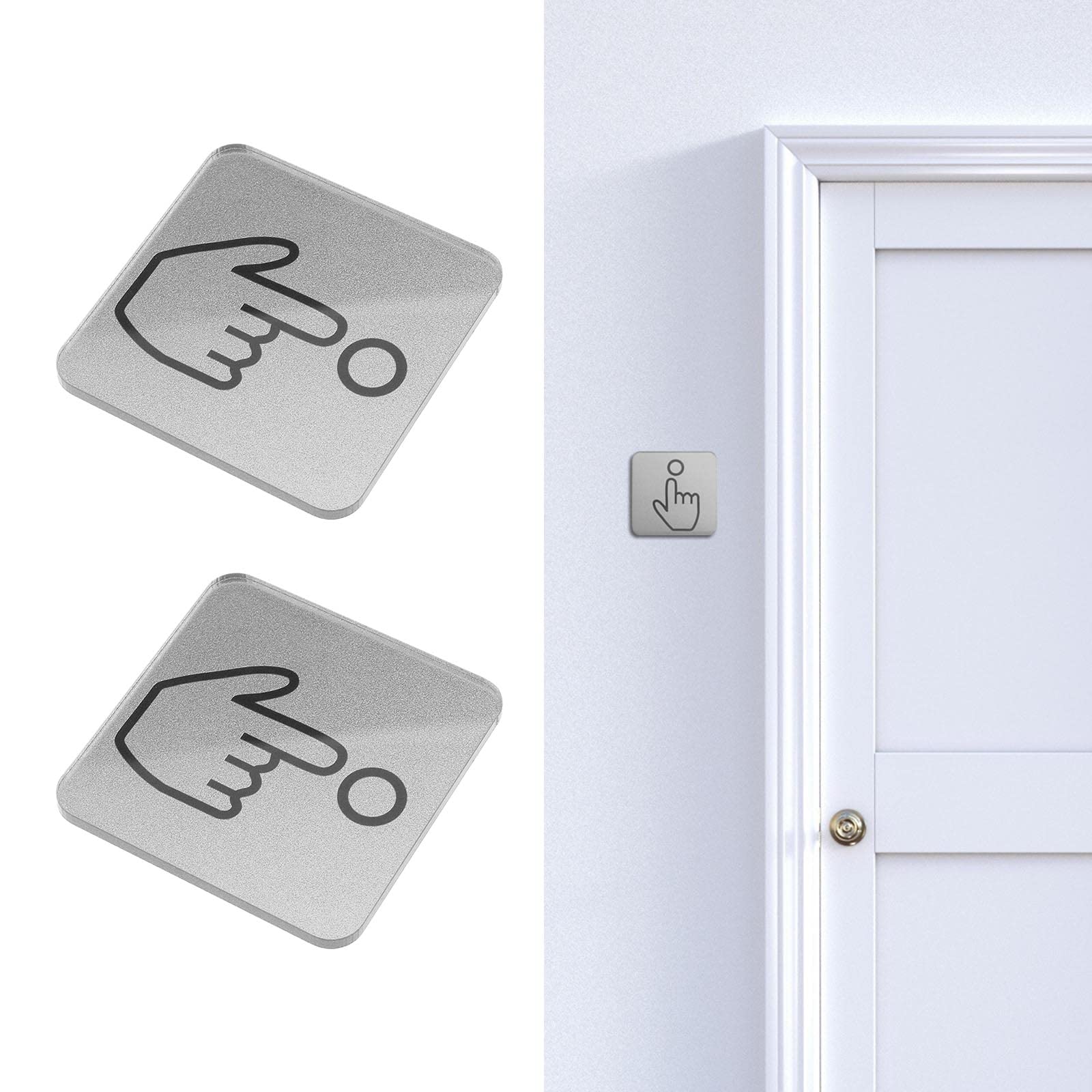 SG Store 2 letreros acrílicos para timbre de puerta, autoadhesivos, impermeables, accesorios para la oficina en casa, 6 x 6 x 0,25 cm, color plateado