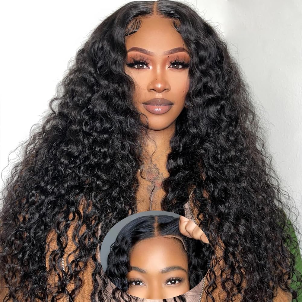 Ferzzon 6x4 Deep Wave Lace Front Wigs Human Hair 180 Density Glueless Wigs Human Hair Pre Plucked 6x4 Deep Wave Closure Wig Human Hair Pre Cut