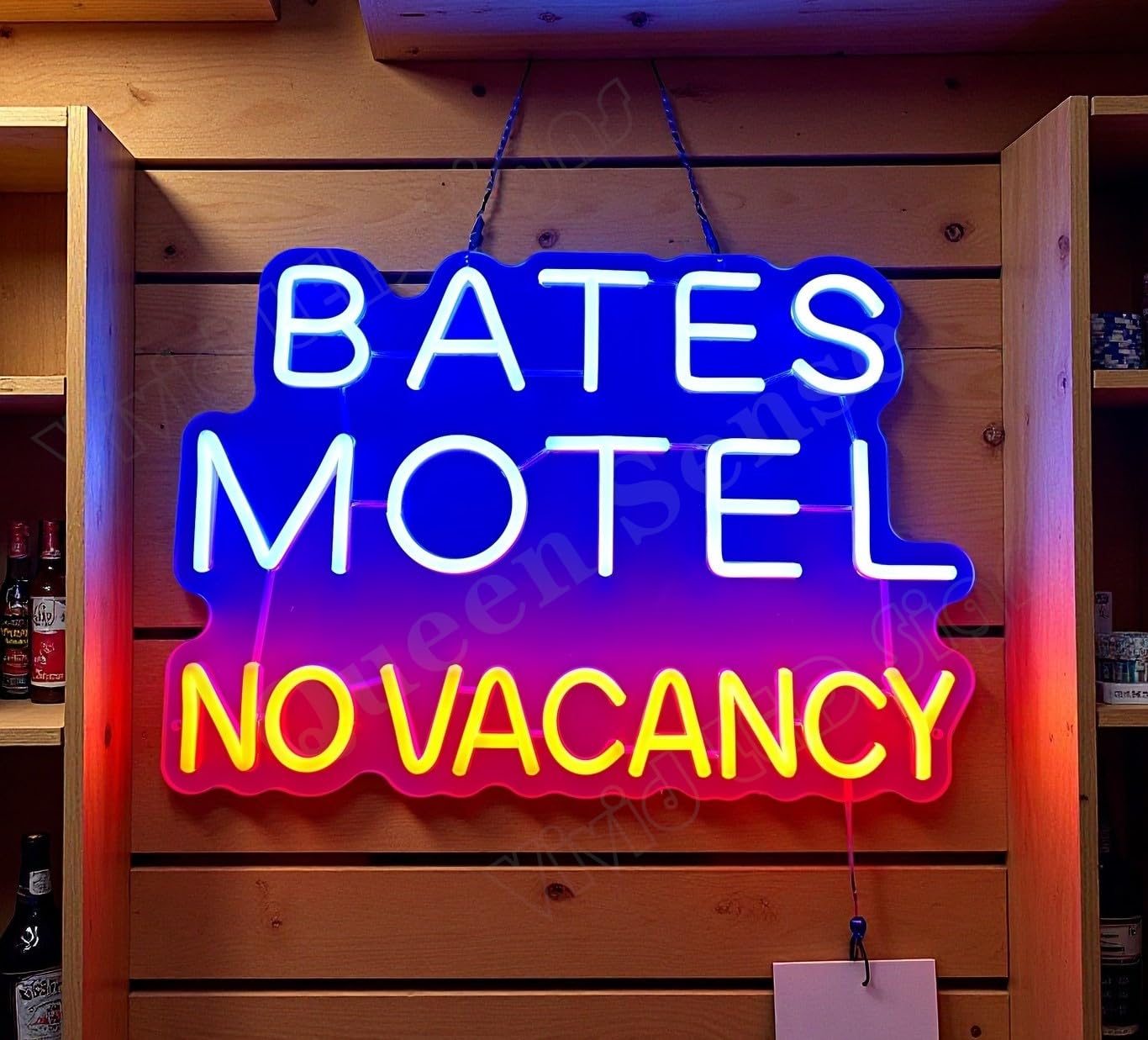 Queen Sense 16" Bates Motel No Vacancy LED Neon Sign for Wall Decor USB Powered Dimmable LED Neon Signs Man Cave Bar Pub Beer Art Gift 14.6" x 12.6" Handmade LED Neon Tubing Signs PVC 14"x17" — image 1