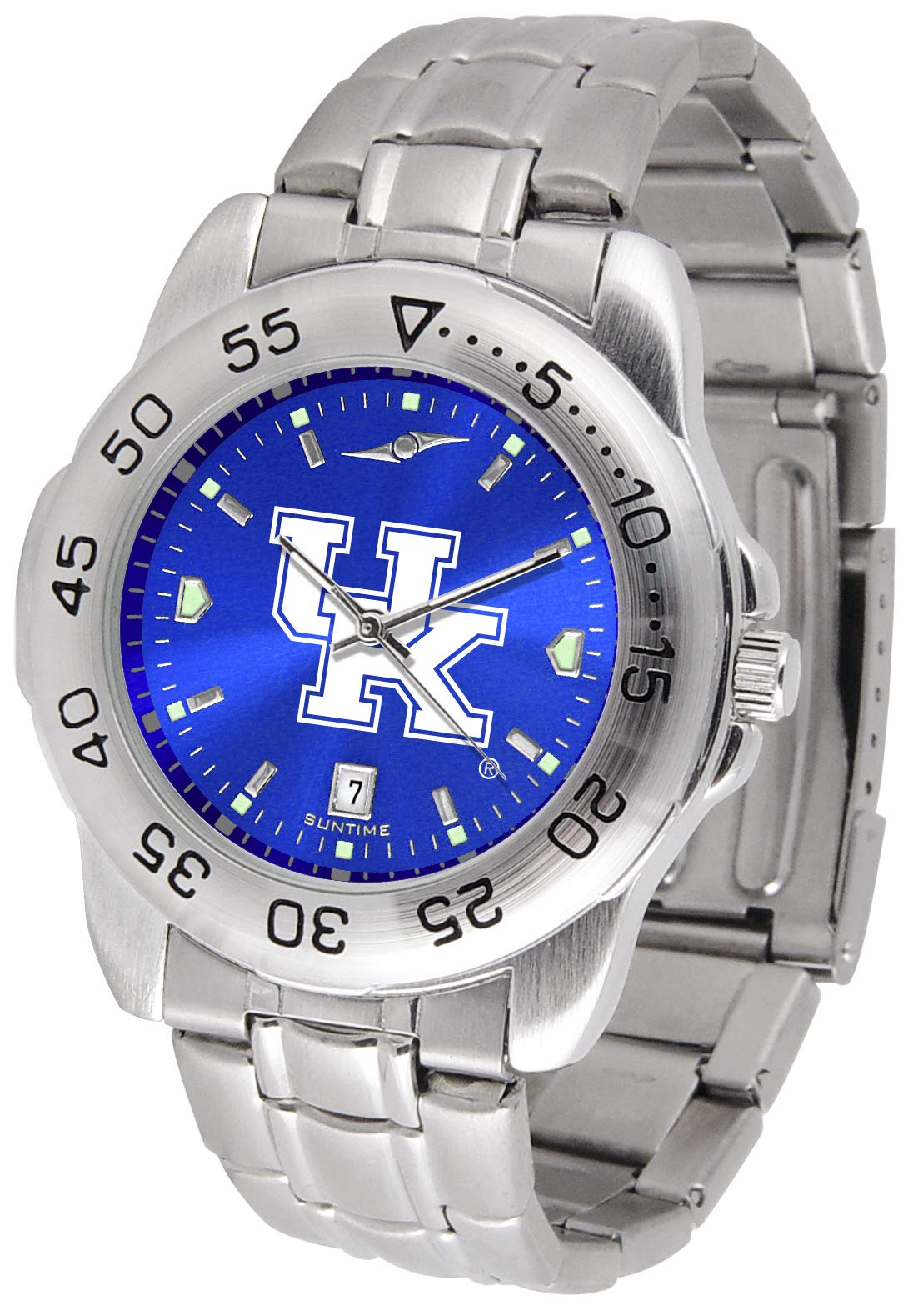 SunTime Men's NCAA Team Sport Watch, 20mm Stainless Steel Strap, Reflective Shiny Dial with Date