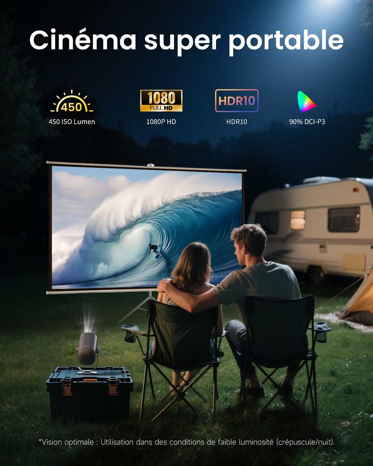 Vidéoprojecteur Portable avec Batterie Intégrée, Dangbei Freedo Mini Vidéoprojecteur 1080P, Google TV avec Licence Netflix, 450 lumens ISO, 2,5 Heures d'Autonomie pour Extérieur/Home Cinéma
